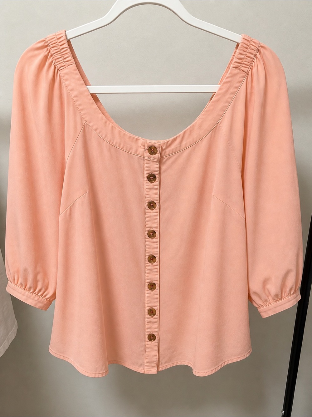 Maeve by Anthropologie Peach Button-Front Scoop-Neck Linen Blouse